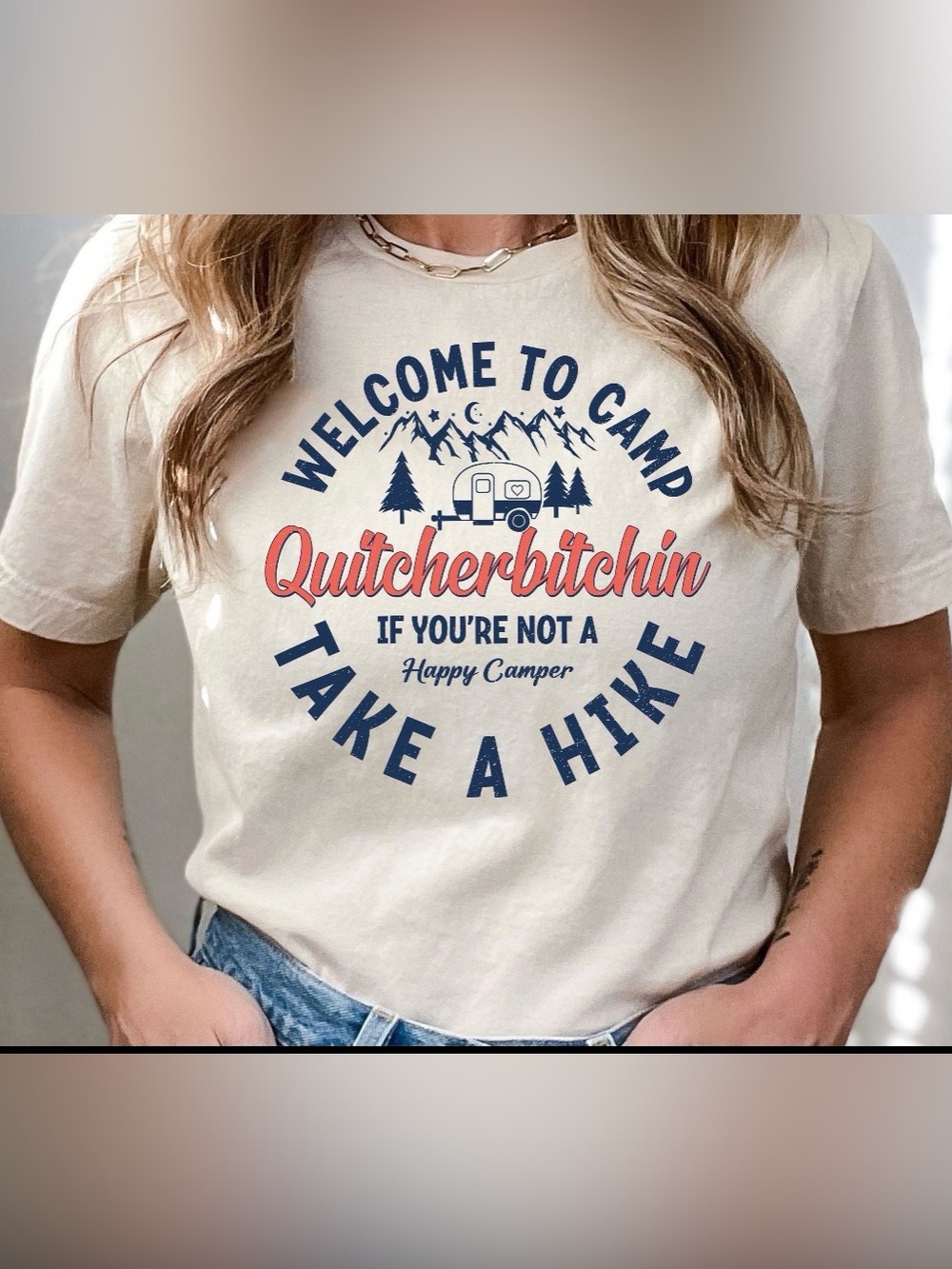Boutique tee tshirt women’s fit M camping theme Happy Camper woods outdoors hike